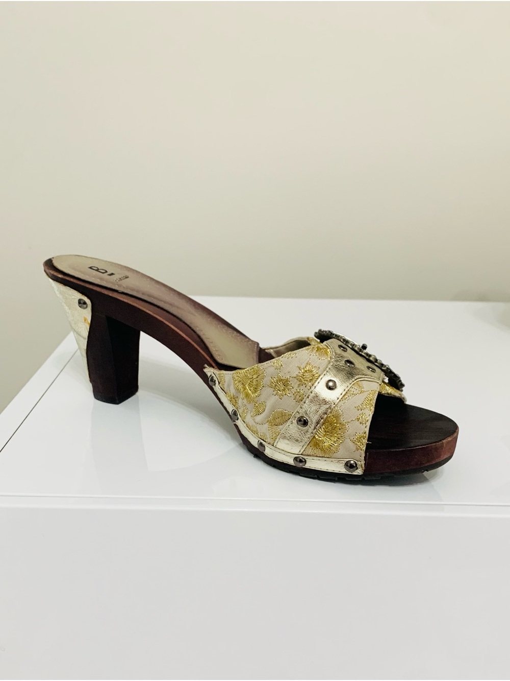 Bakers Gold Floral Embellished Slide Heel Mule